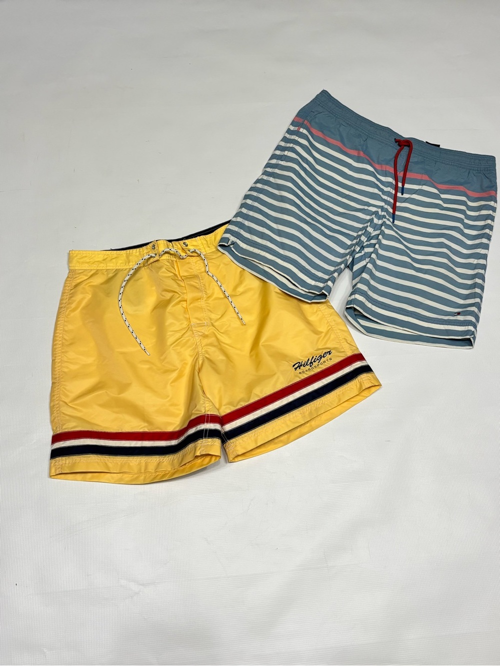 Tommy Hilfiger Yellow Men’s Swim Trunks with Red, Navy & White Stripe